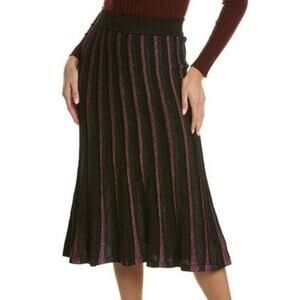 Nanette Lepore Very Black Le Rouge Silver Sparkle Pleated Midi Knit Swing Skirt